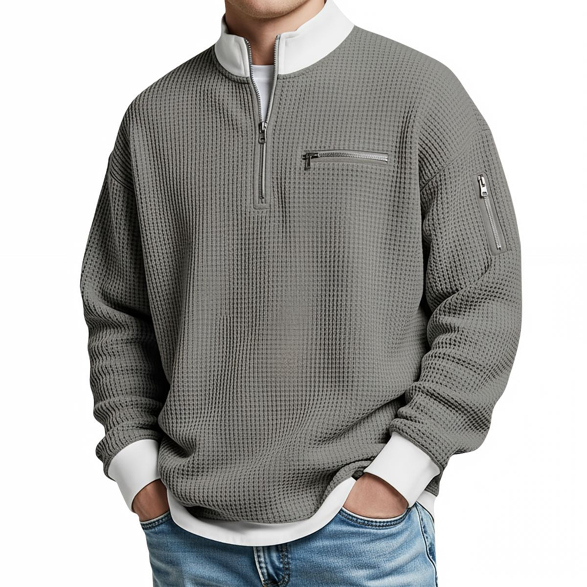 Pull homme | Pull gaufré avec demi-zip