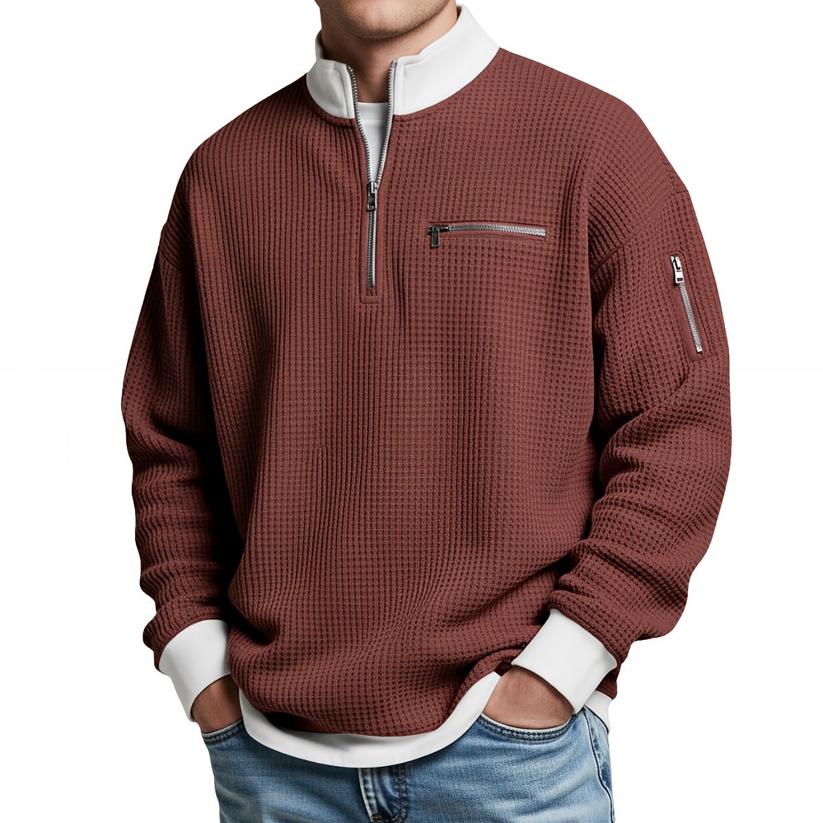 Pull homme | Pull gaufré avec demi-zip