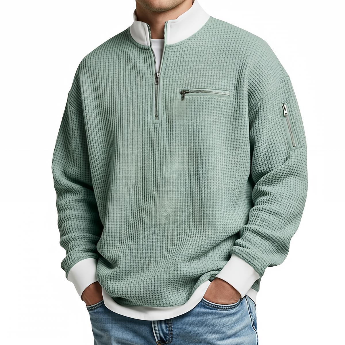 Pull homme | Pull gaufré avec demi-zip