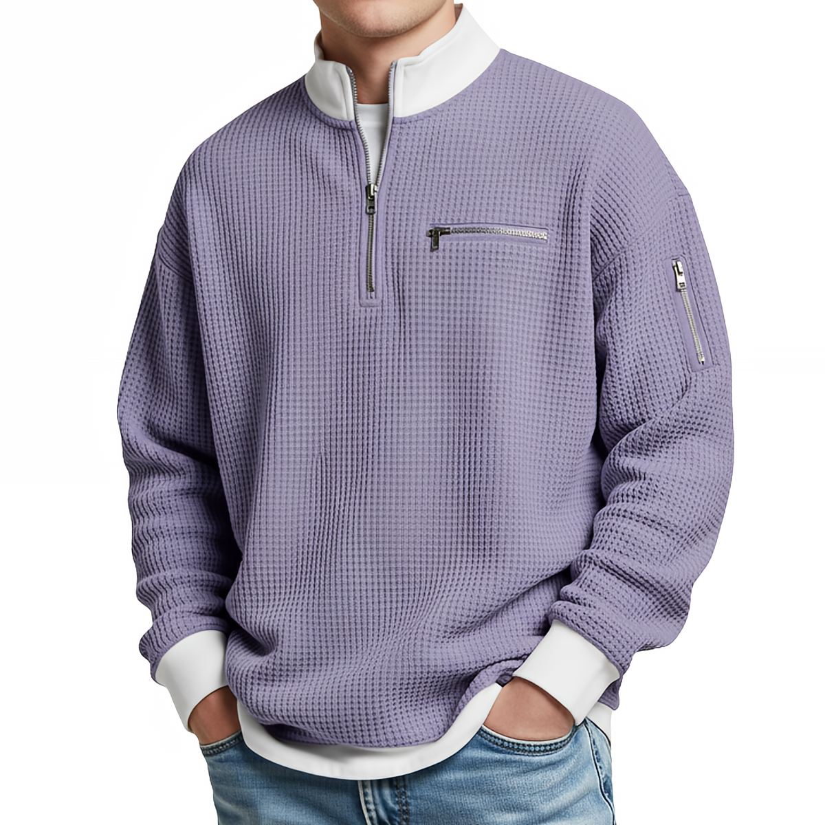 Pull homme | Pull gaufré avec demi-zip