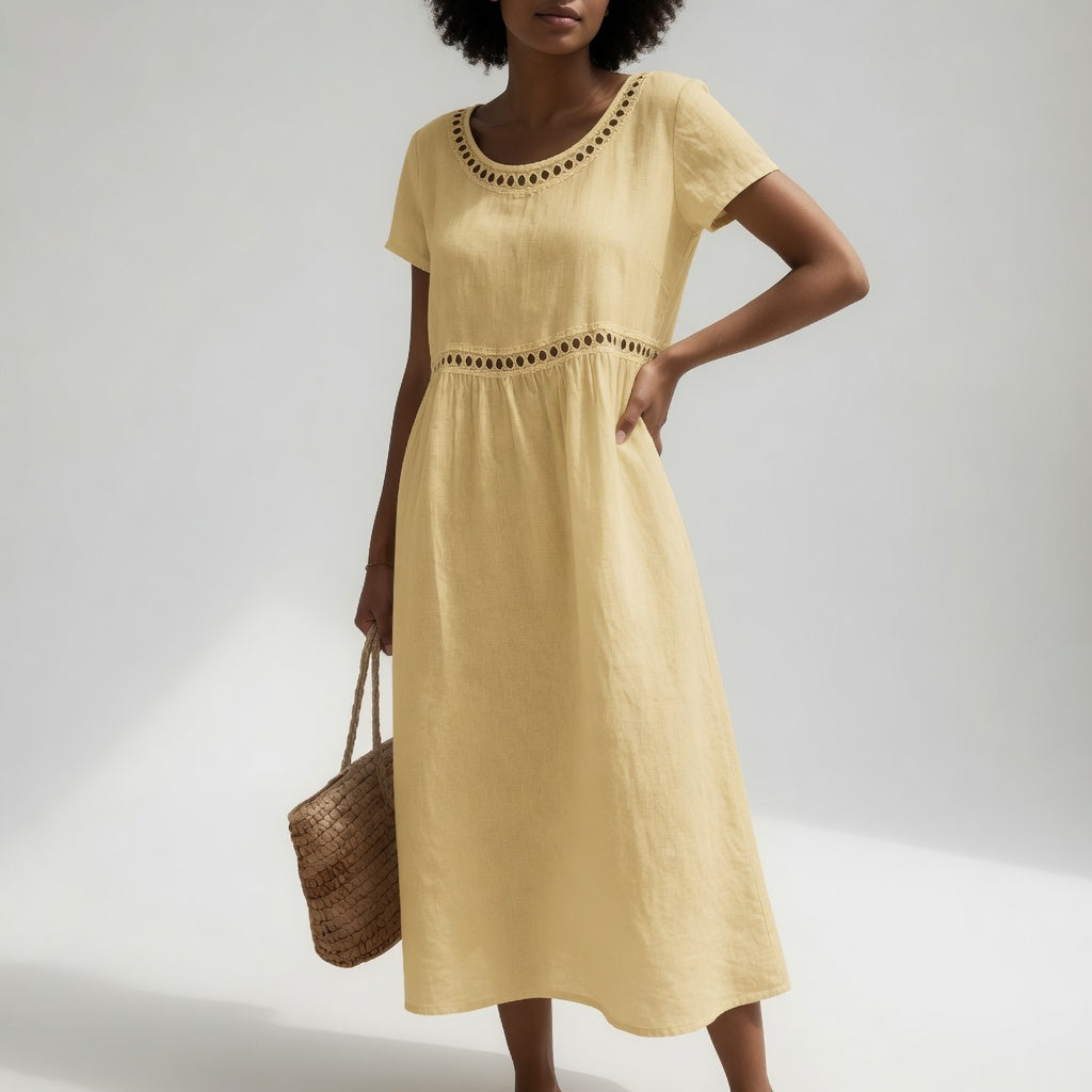 OVWISS | ROBE MI-LONGUE BRODÉE 100% COTON POUR FEMMES