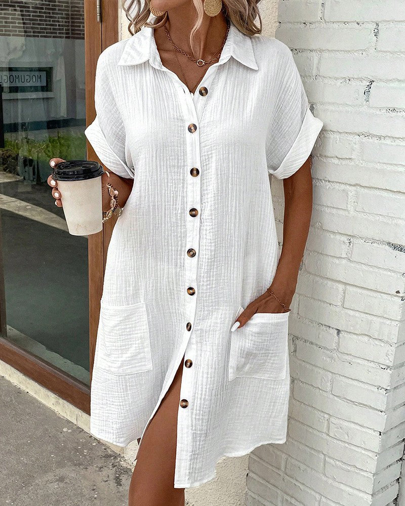 Robe Boutonnée en Lin avec Poches
