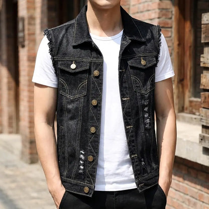 Lion Style | Washed Denim Vest | Distressed