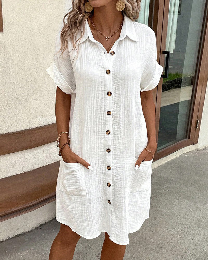 Robe Boutonnée en Lin avec Poches