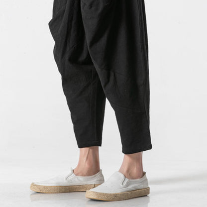 Pantalon Sarouel Ample en Coton et Lin