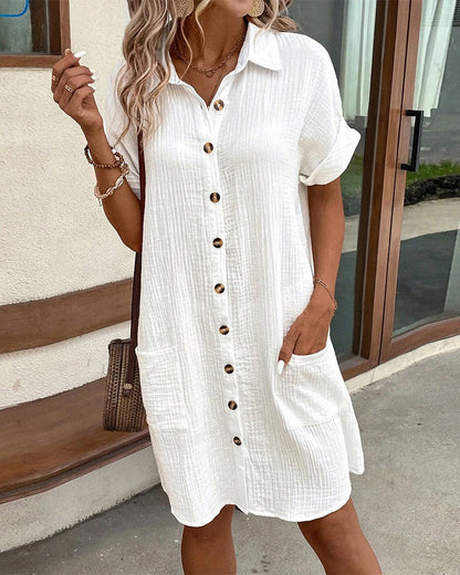 Robe Boutonnée en Lin avec Poches