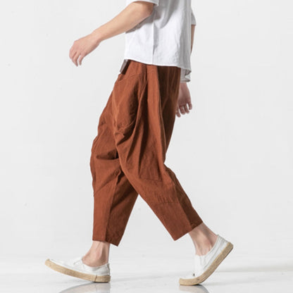 Pantalon Sarouel Ample en Coton et Lin