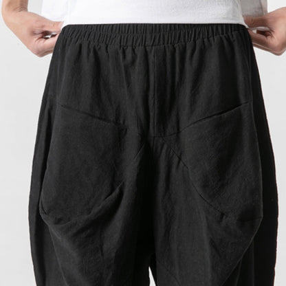 Pantalon Sarouel Ample en Coton et Lin