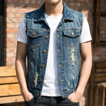 Lion Style | Washed Denim Vest | Distressed