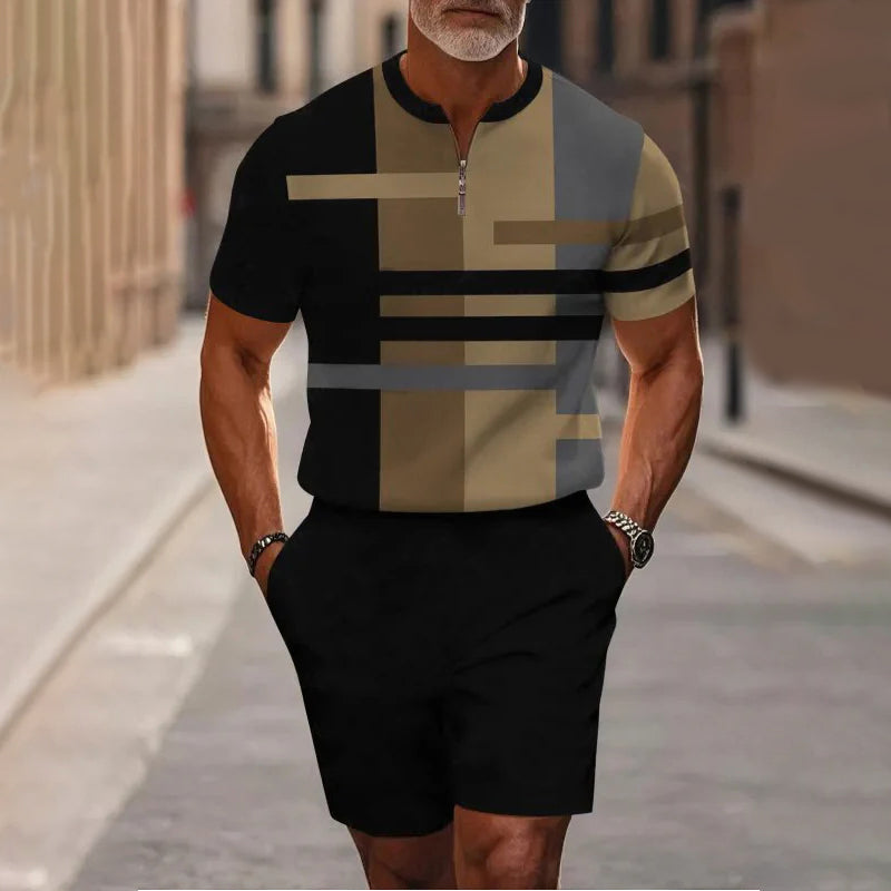 🔥60% OFF🔥Men's Zip Collar Shirt and Shorts Set