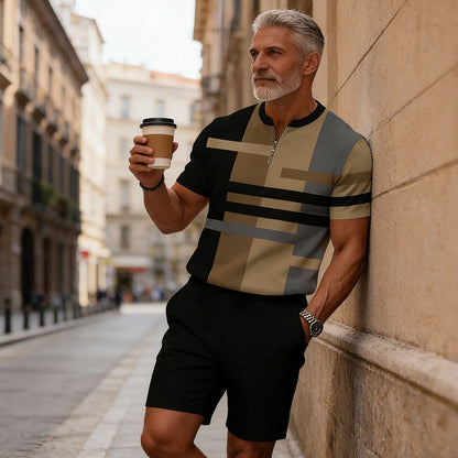 🔥60% OFF🔥Men's Zip Collar Shirt and Shorts Set