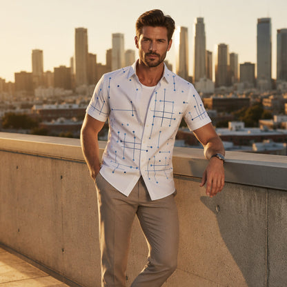 📢📢 50% OFF!! ⏰ Men's Relaxed Fit Button-Up Shirt with Geometric Print