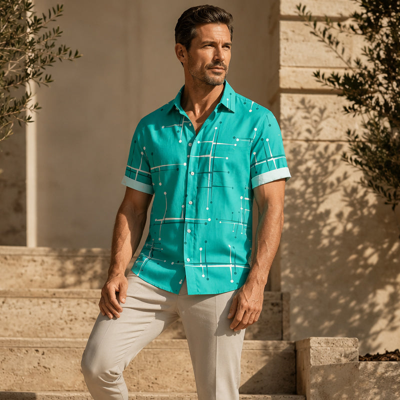 📢📢 50% OFF!! ⏰ Men's Relaxed Fit Button-Up Shirt with Geometric Print
